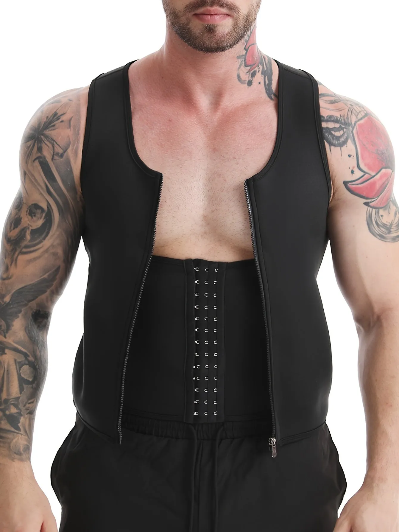 Men's Slim Fit Sweat Vest Tank Top Shirt - Shirts for Sports and Fitness - Zip-Up Body Shaping Workout Apparel for Gym, Running, and Sauna Training with Moisture-Wicking Fabric and Breathable Design