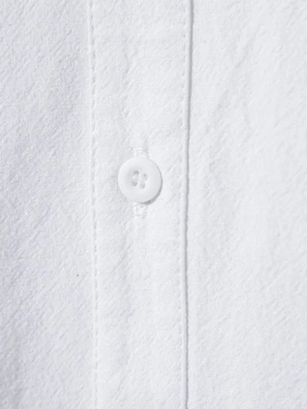 Men's Solid Color Cotton and Linen Button Cardigan Stand Collar Long Sleeve Shirt