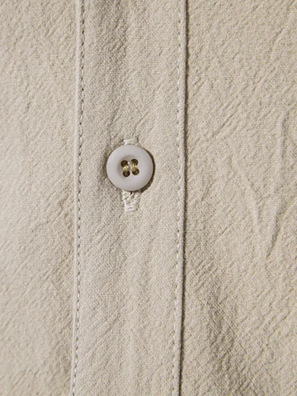 Men's Solid Color Cotton and Linen Button Cardigan Stand Collar Long Sleeve Shirt