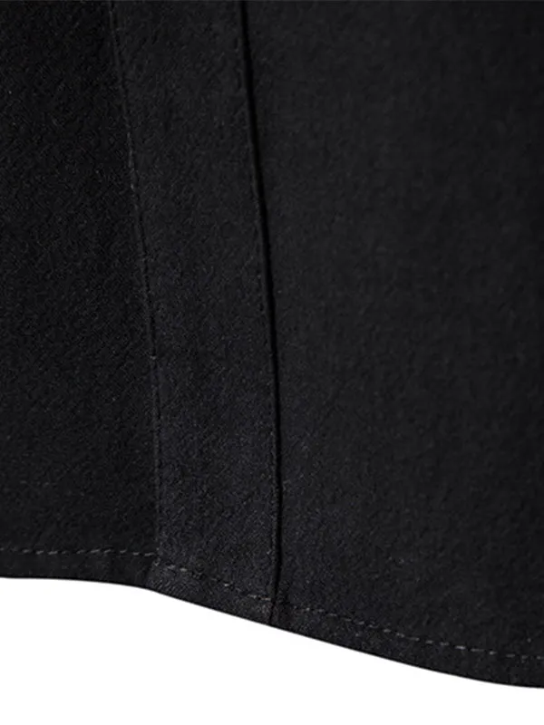 Men's Solid Color Cotton and Linen Button Cardigan Stand Collar Long Sleeve Shirt