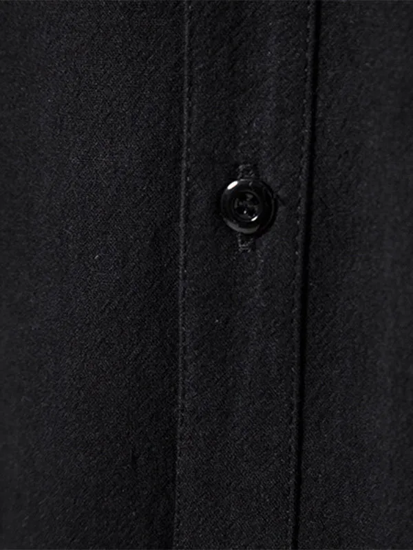 Men's Solid Color Cotton and Linen Button Cardigan Stand Collar Long Sleeve Shirt