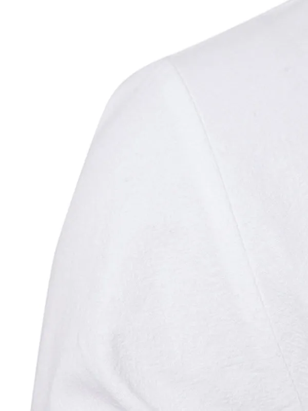 Men's Solid Color Cotton and Linen Button Cardigan Stand Collar Long Sleeve Shirt