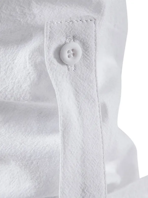 Men's Solid Color Cotton and Linen Button Cardigan Stand Collar Long Sleeve Shirt