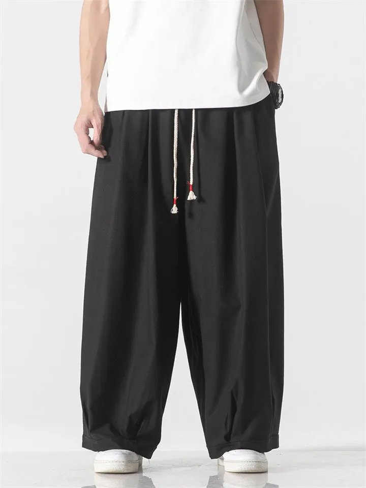 Men's Spring Casual Solid Color Drawstring Straight-Leg Pants