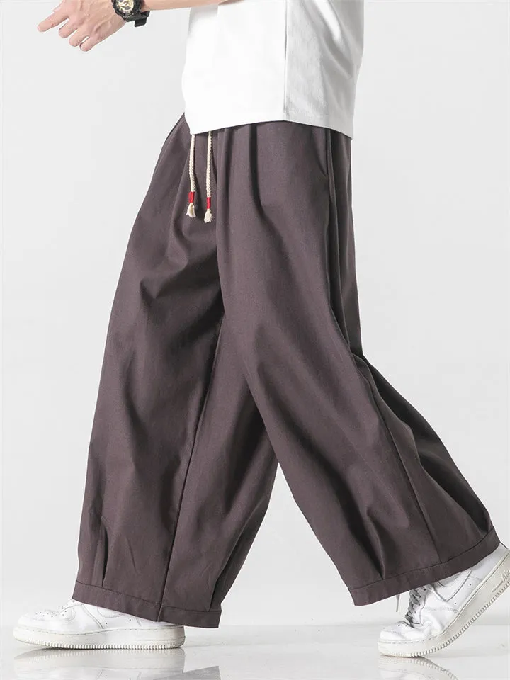 Men's Spring Casual Solid Color Drawstring Straight-Leg Pants