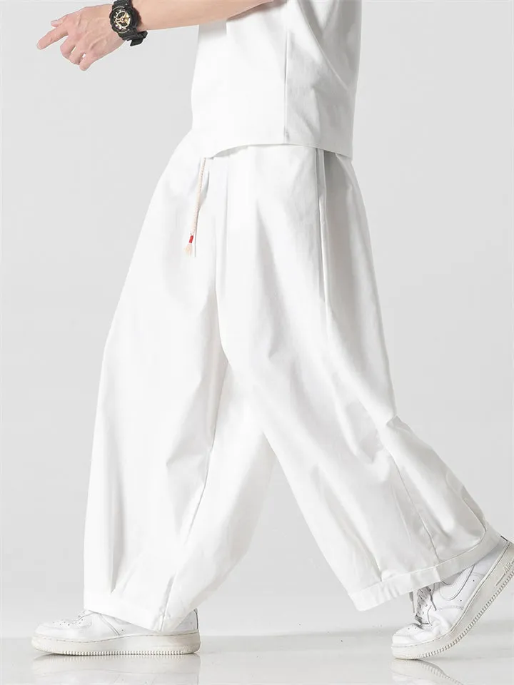 Men's Spring Casual Solid Color Drawstring Straight-Leg Pants