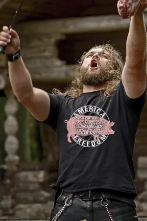 Men's T-Shirt - THE RIGHT OF THE PEOPLE TO EAT BACON, SHALL NOT BE INFRINGED (Made in the USA)