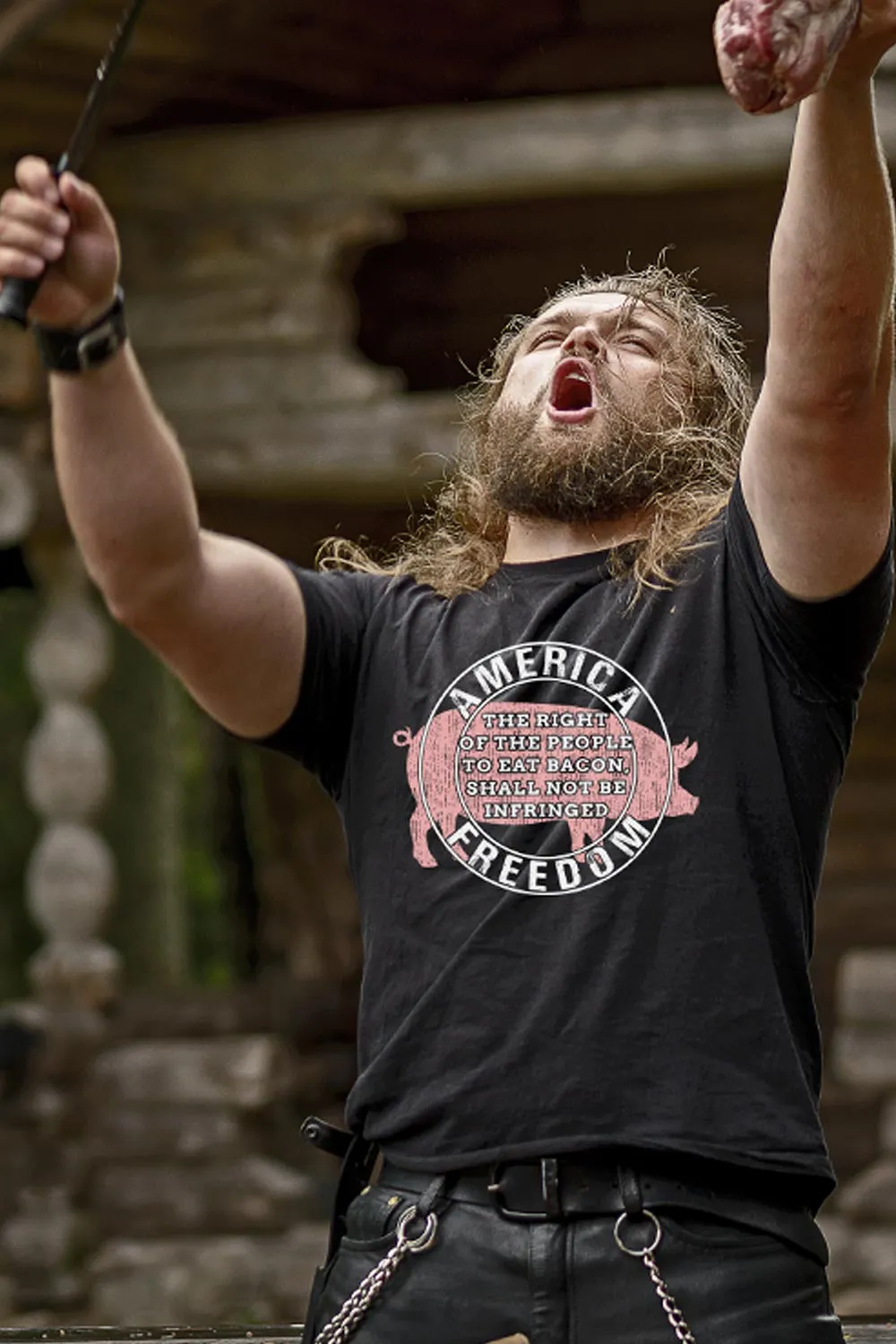 Men's T-Shirt - THE RIGHT OF THE PEOPLE TO EAT BACON, SHALL NOT BE INFRINGED (Made in the USA)