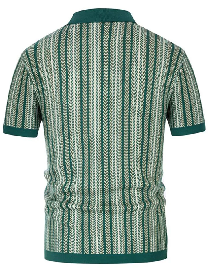 Men's Thai Stripe Lapel Short Sleeve Slim Fit Knit Shirt