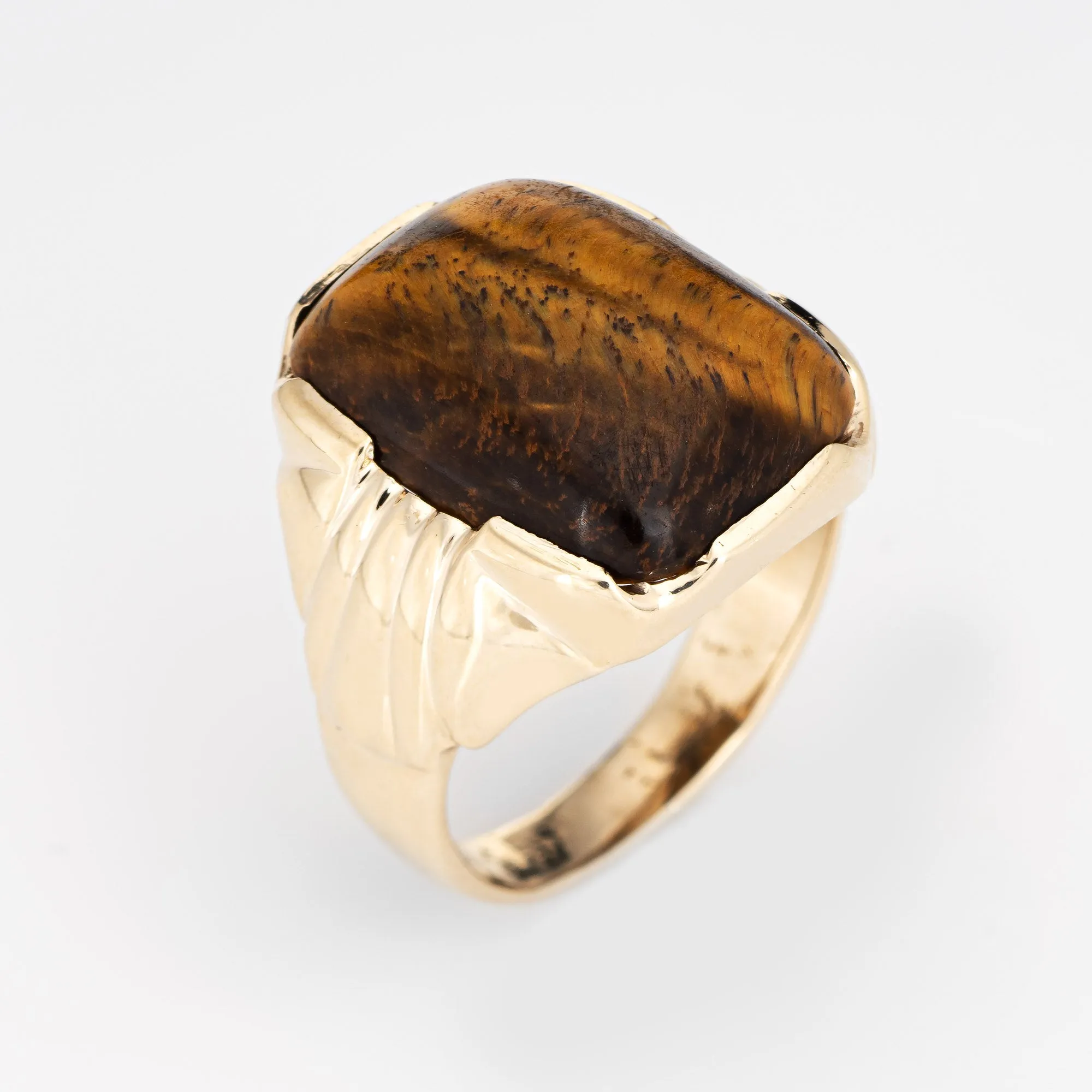 Men's Vintage 70s Tigers Eye Ring 10k Yellow Gold Sz 9.5 Estate Fine Jewelry