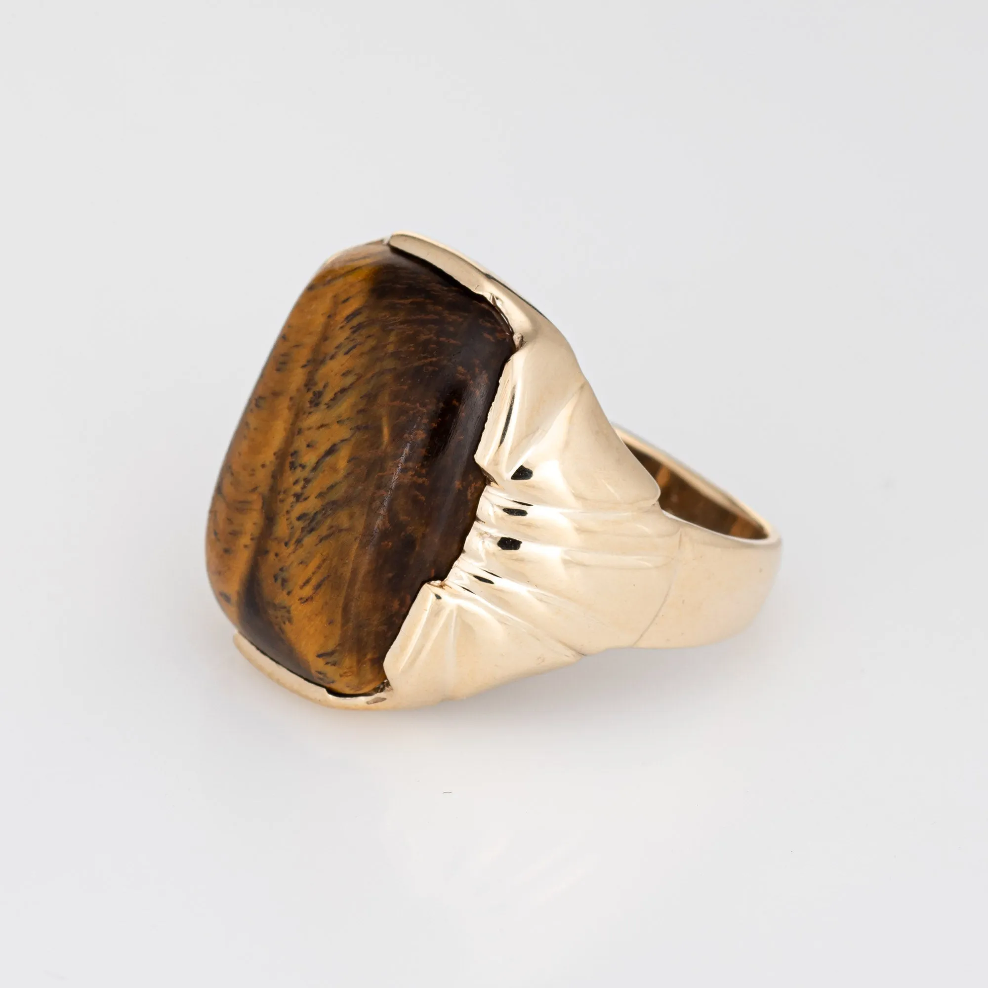 Men's Vintage 70s Tigers Eye Ring 10k Yellow Gold Sz 9.5 Estate Fine Jewelry