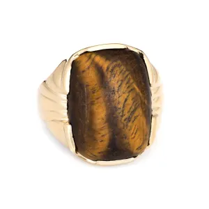 Men's Vintage 70s Tigers Eye Ring 10k Yellow Gold Sz 9.5 Estate Fine Jewelry