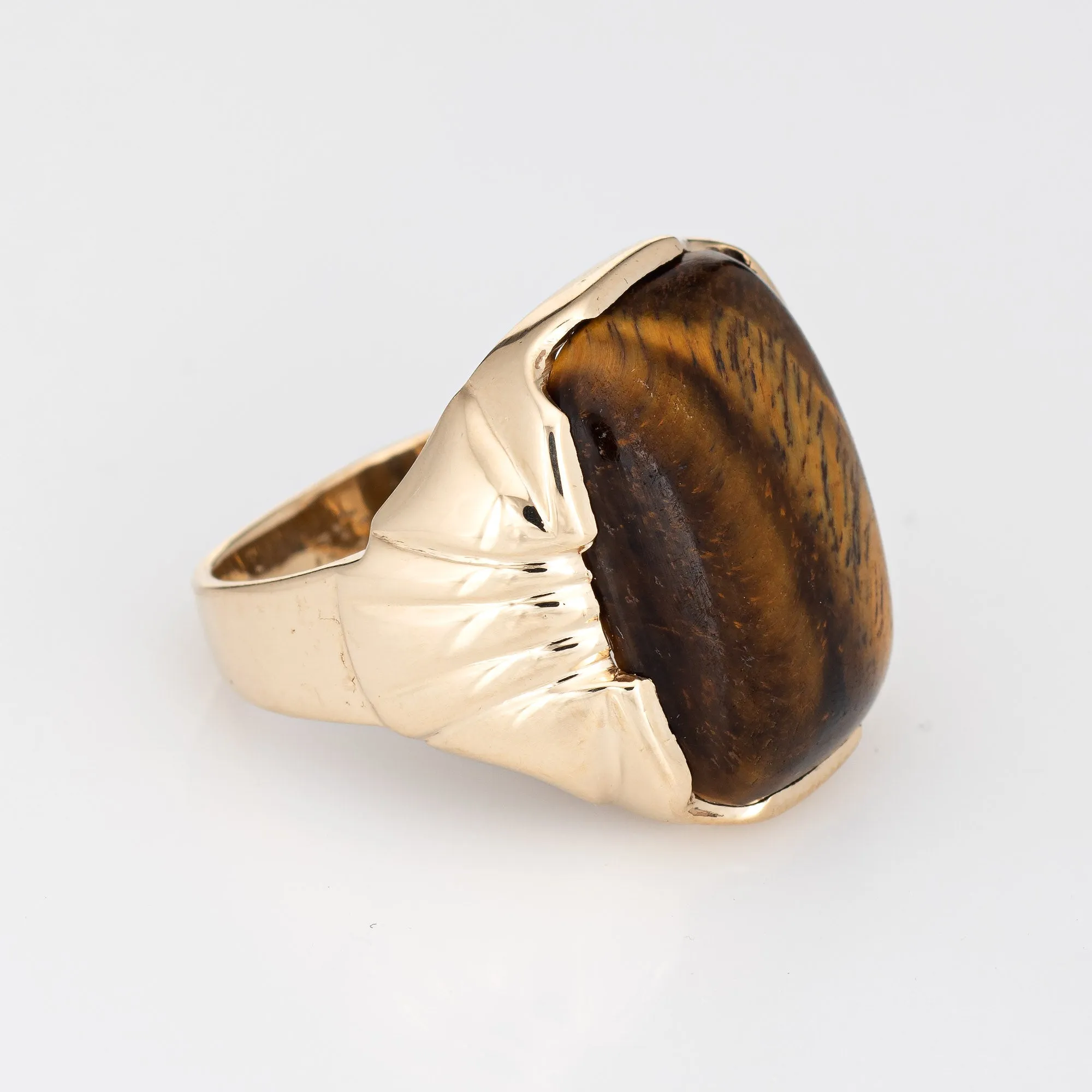 Men's Vintage 70s Tigers Eye Ring 10k Yellow Gold Sz 9.5 Estate Fine Jewelry