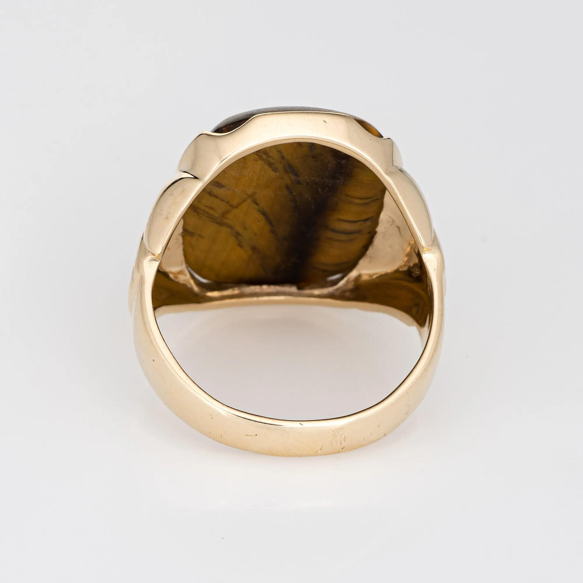 Men's Vintage 70s Tigers Eye Ring 10k Yellow Gold Sz 9.5 Estate Fine Jewelry