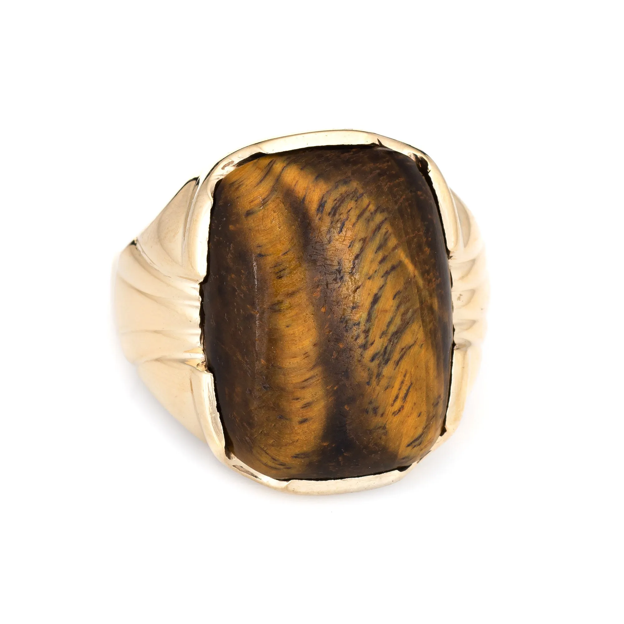 Men's Vintage 70s Tigers Eye Ring 10k Yellow Gold Sz 9.5 Estate Fine Jewelry