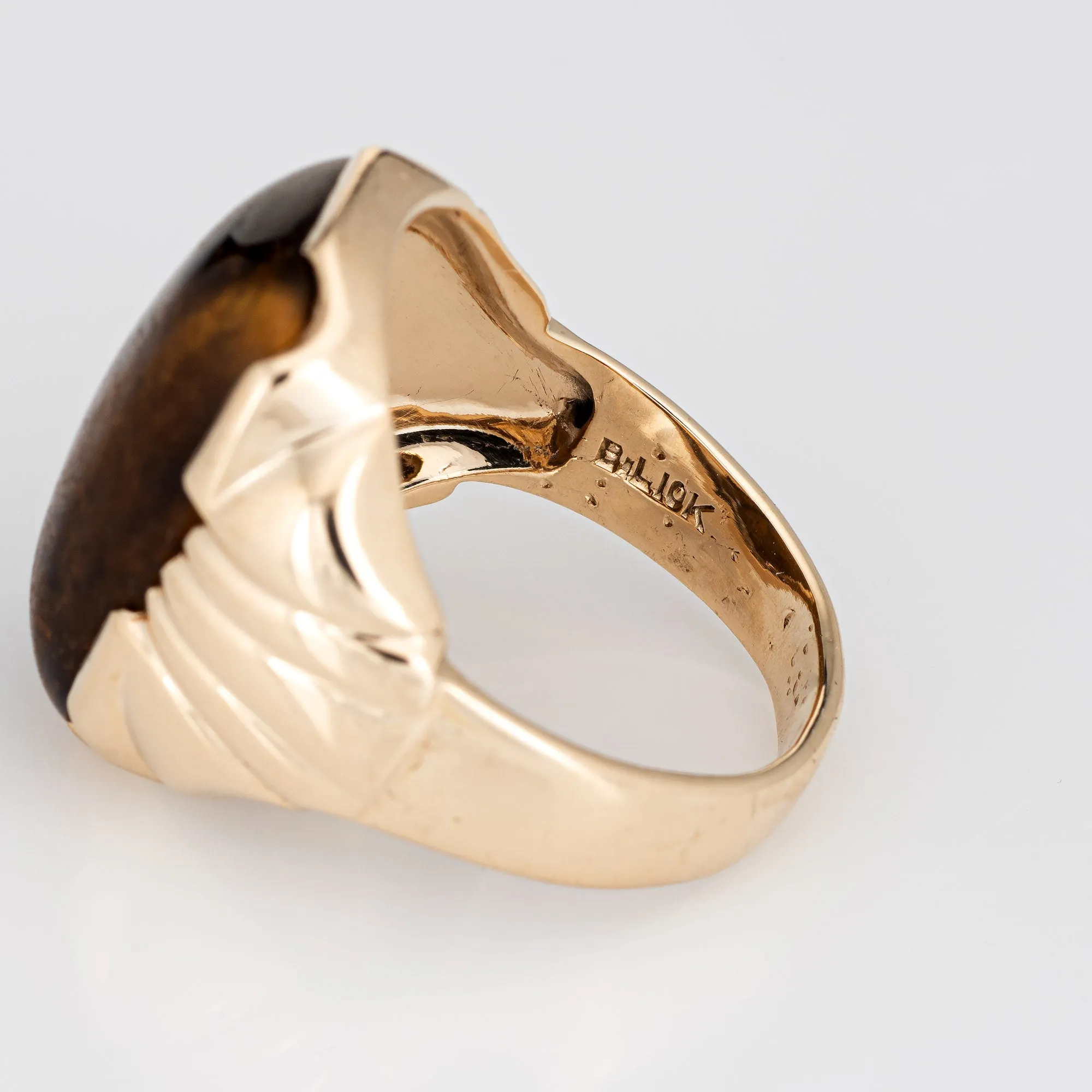 Men's Vintage 70s Tigers Eye Ring 10k Yellow Gold Sz 9.5 Estate Fine Jewelry