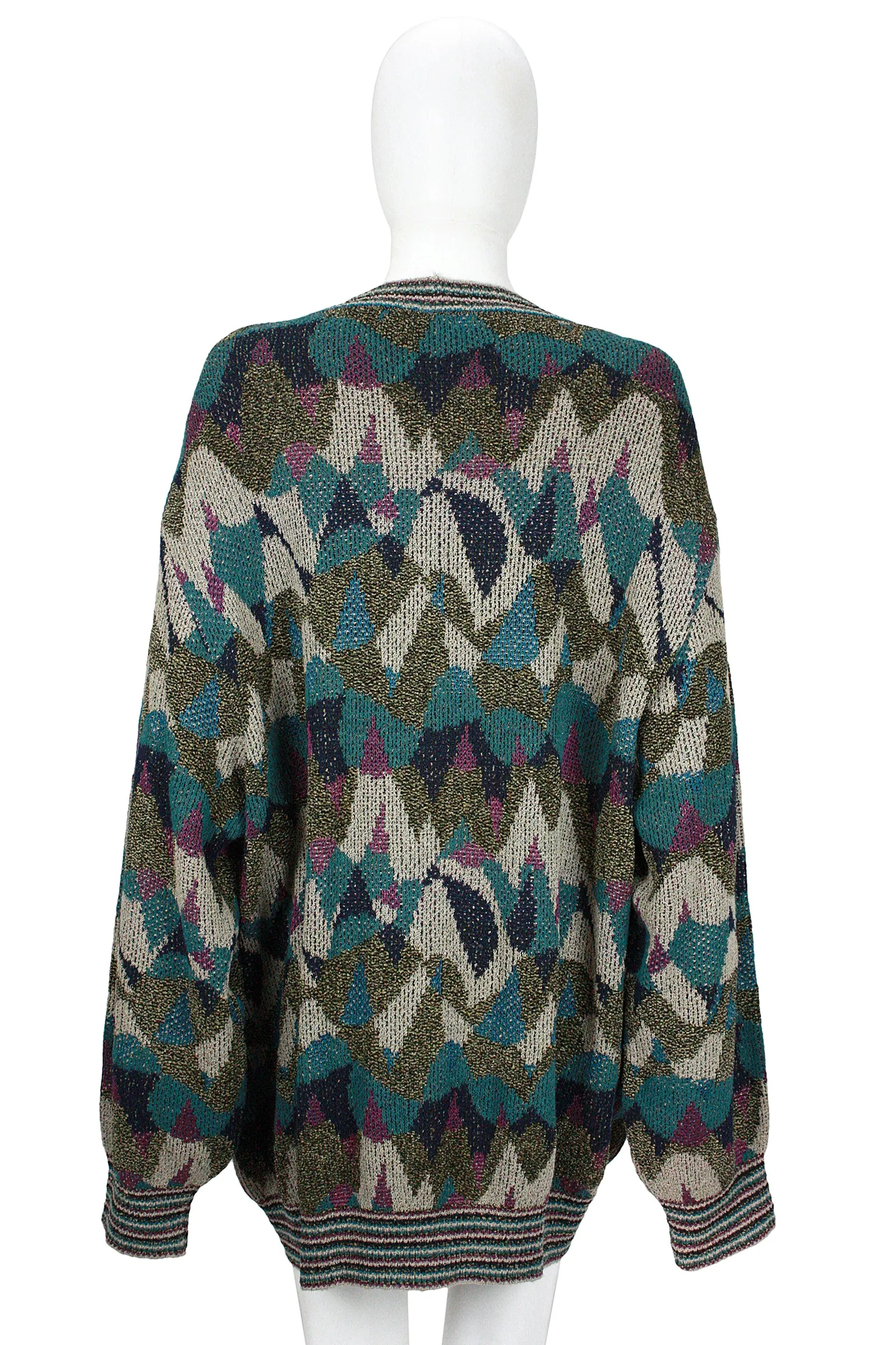 MISSONI Men's Circa 1990s Blue & Green Abstract V-Neck Cardigan