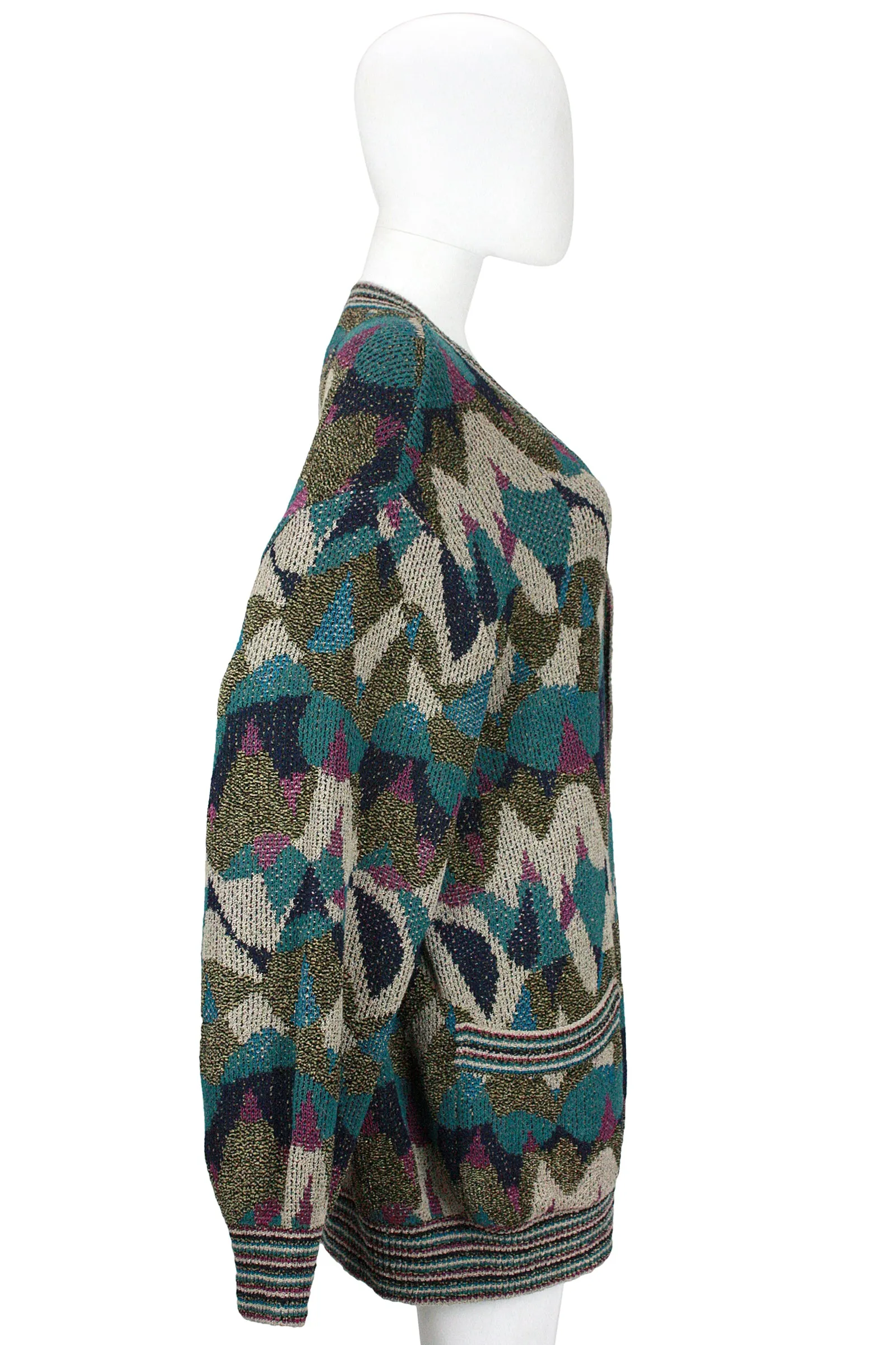 MISSONI Men's Circa 1990s Blue & Green Abstract V-Neck Cardigan