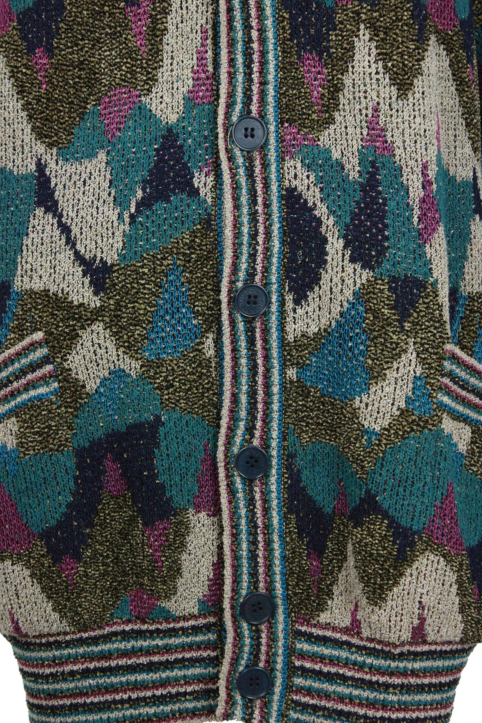 MISSONI Men's Circa 1990s Blue & Green Abstract V-Neck Cardigan