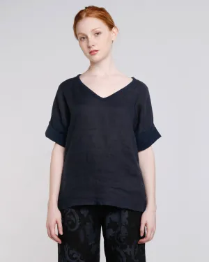 Mixed Media Linen V-neck Tee
