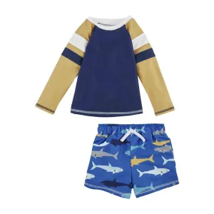 Mud Pie Toddler Shark Rash Guard and Swim Trunk Set