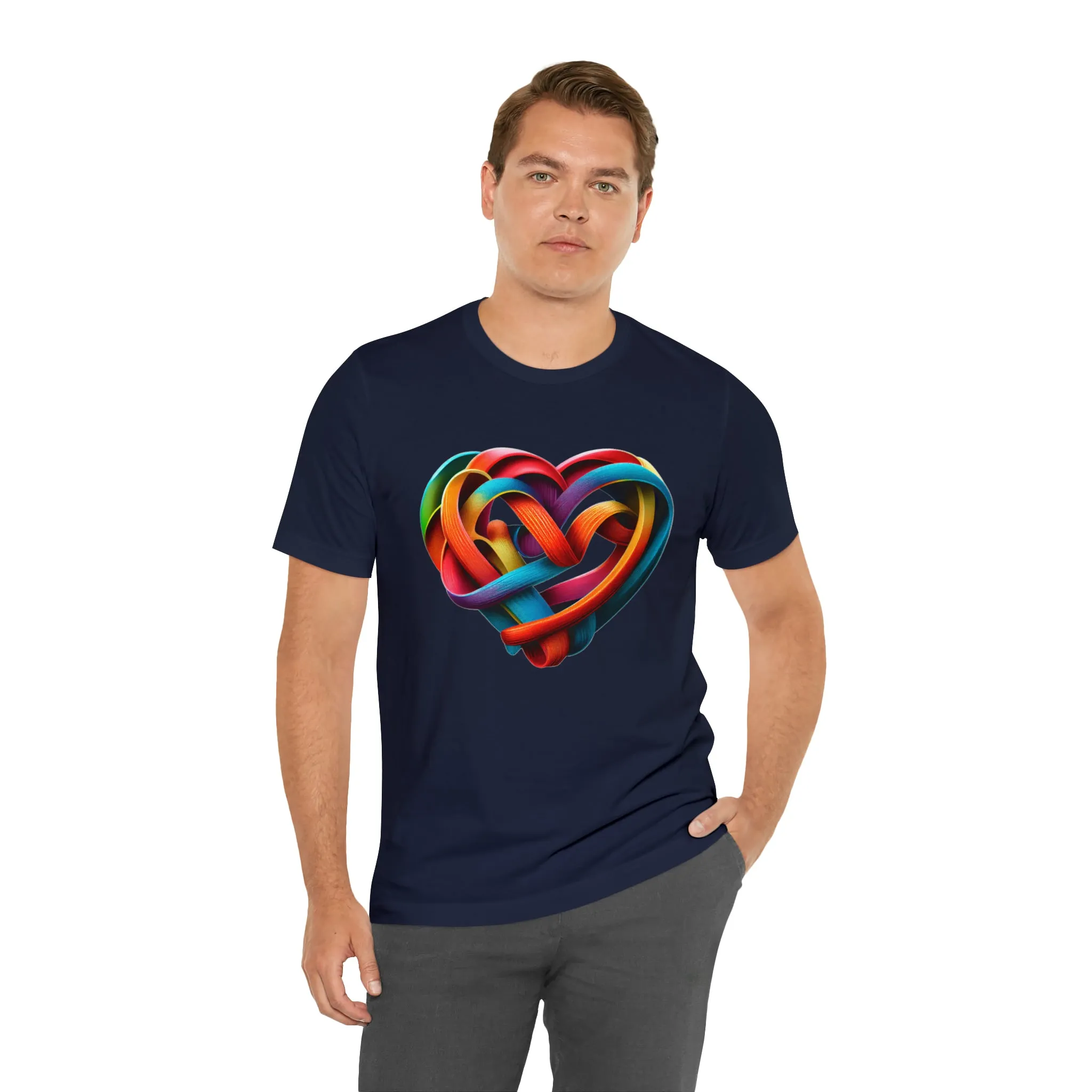 MUS Exclusive Design Rainbow Color Heart Men's Jersey Short Sleeve Tee