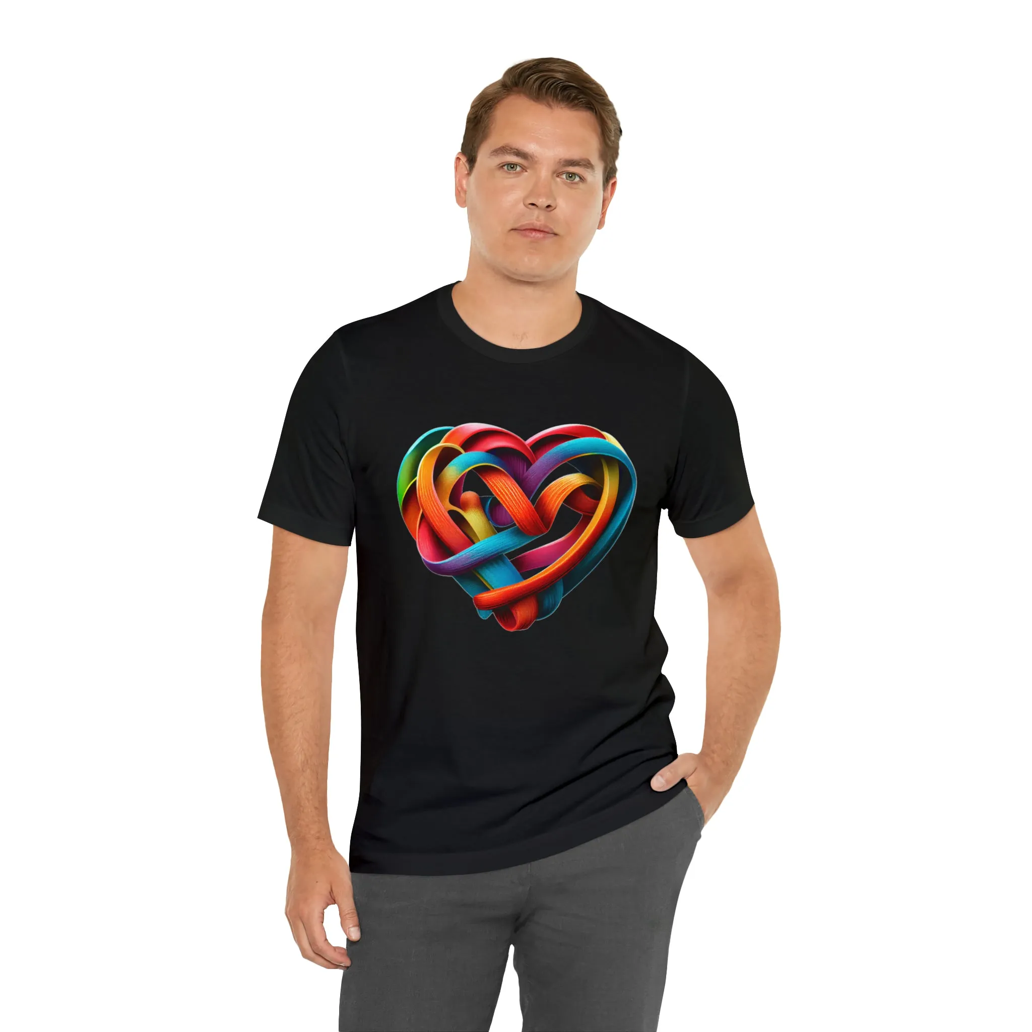 MUS Exclusive Design Rainbow Color Heart Men's Jersey Short Sleeve Tee