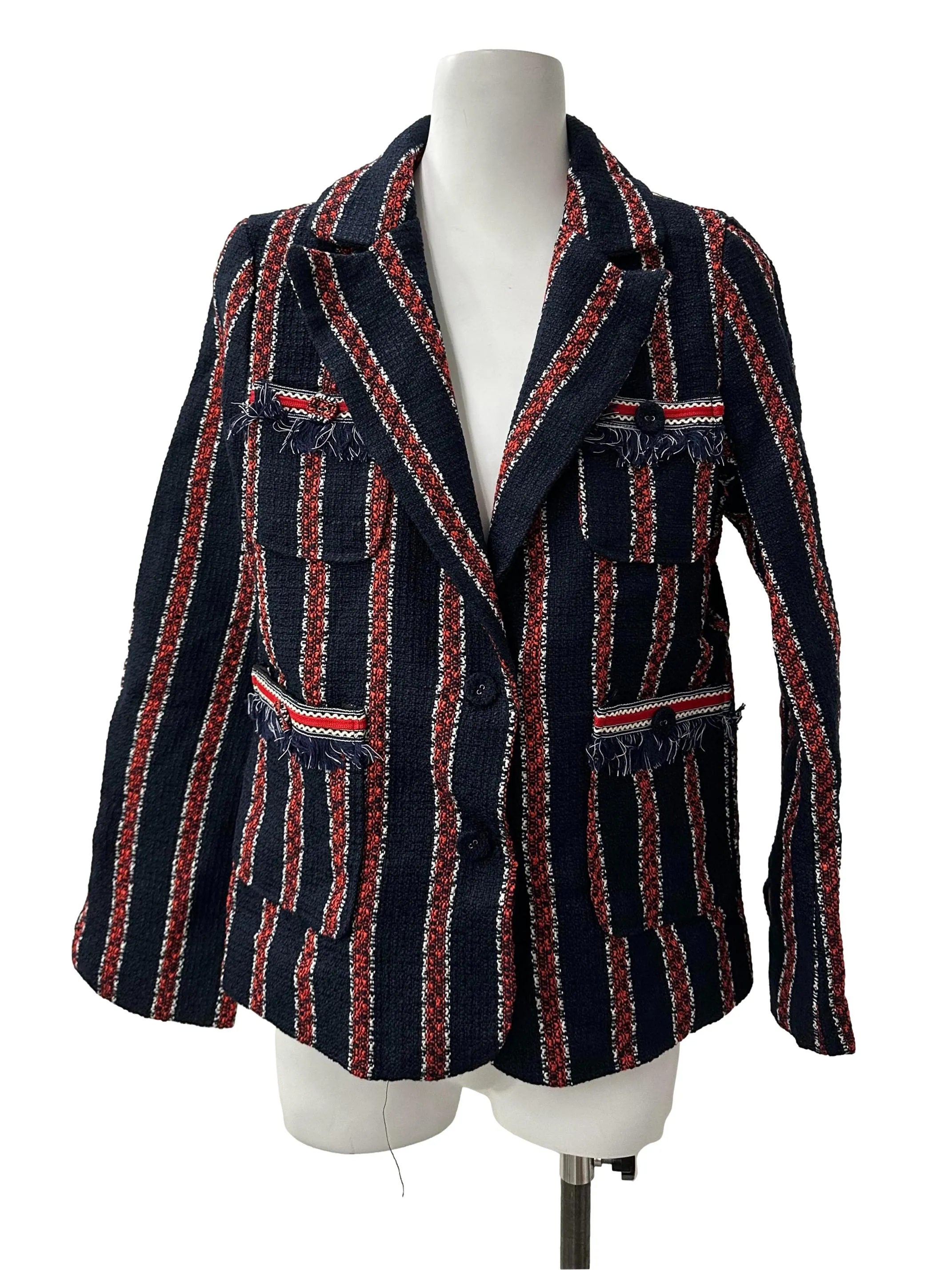 Navy Blue And Red Striped Blazer