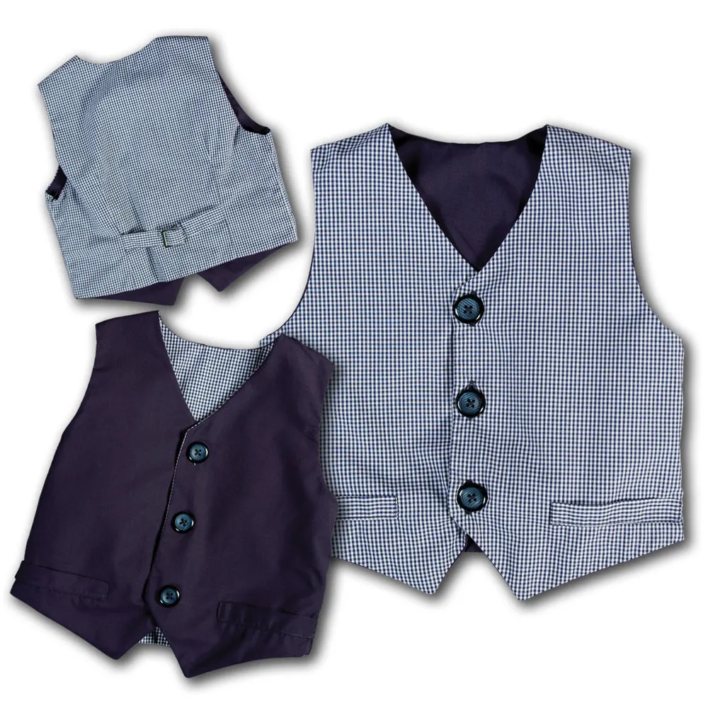 Navy Blue Gingham & Solid Reversible Vest