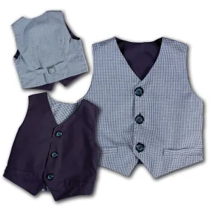 Navy Blue Gingham & Solid Reversible Vest