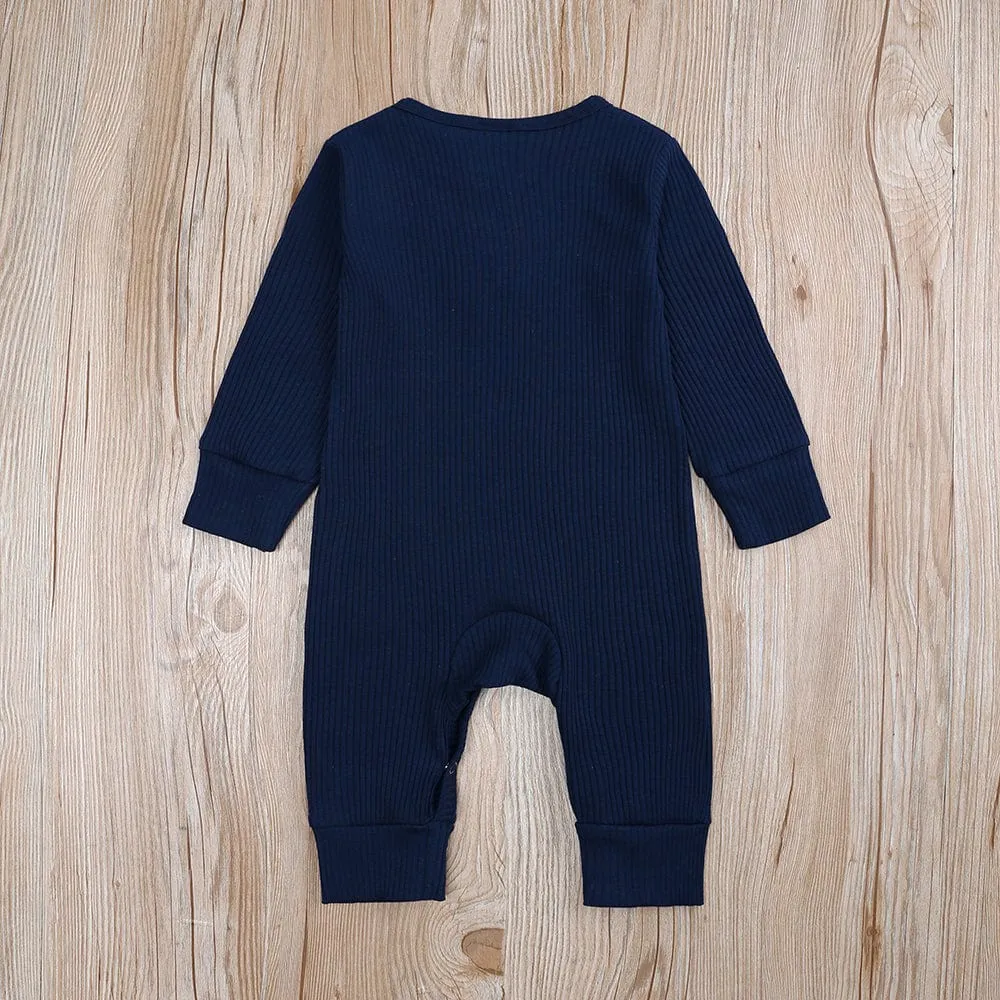 Navy Blue Henley-Style Sleepsuit