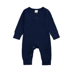 Navy Blue Henley-Style Sleepsuit