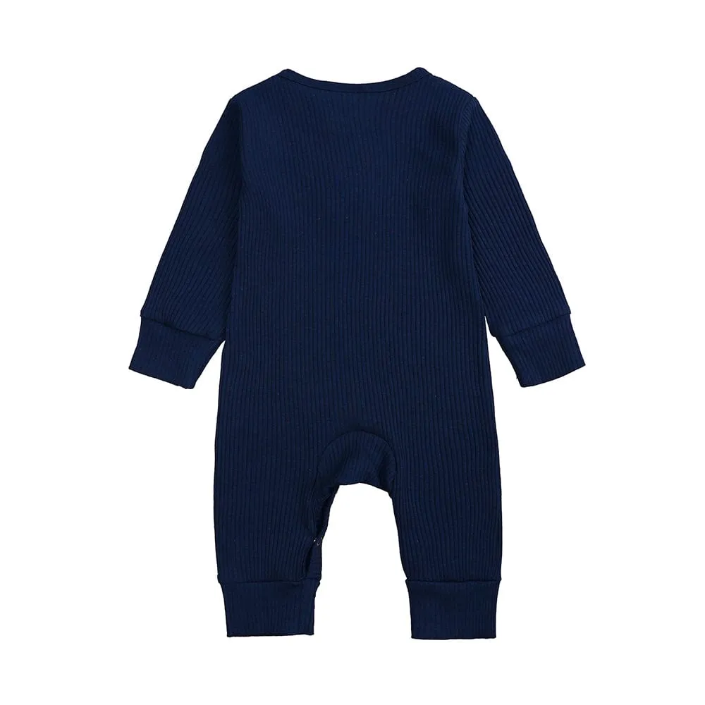 Navy Blue Henley-Style Sleepsuit