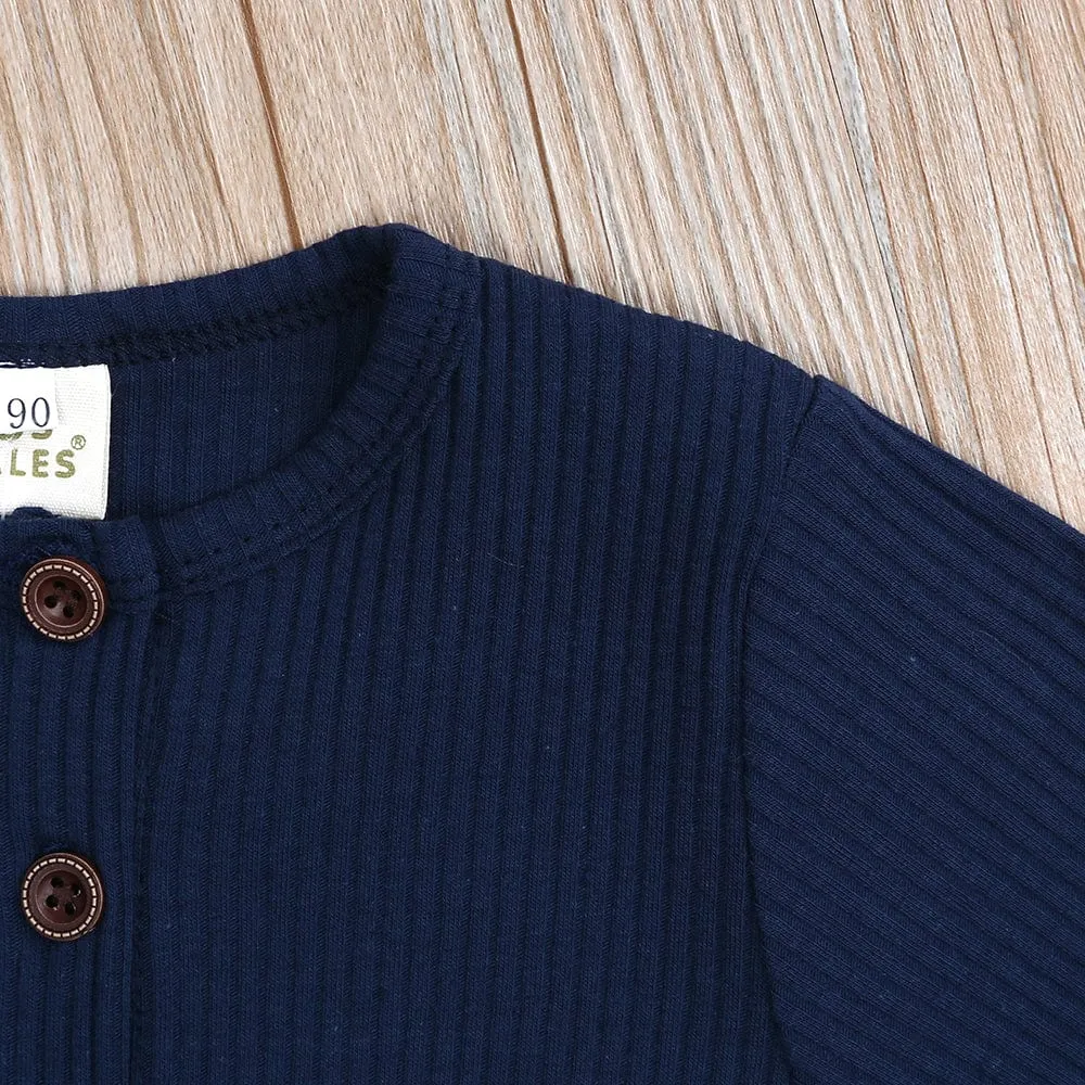 Navy Blue Henley-Style Sleepsuit