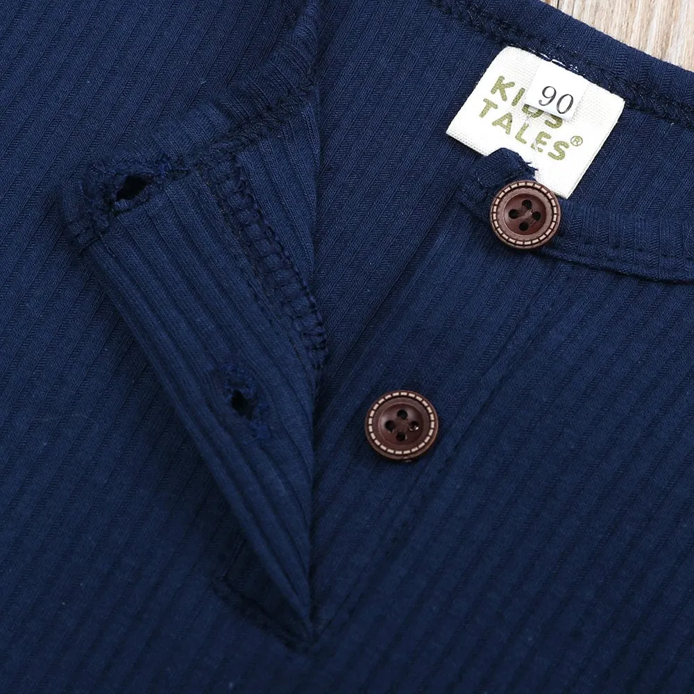 Navy Blue Henley-Style Sleepsuit