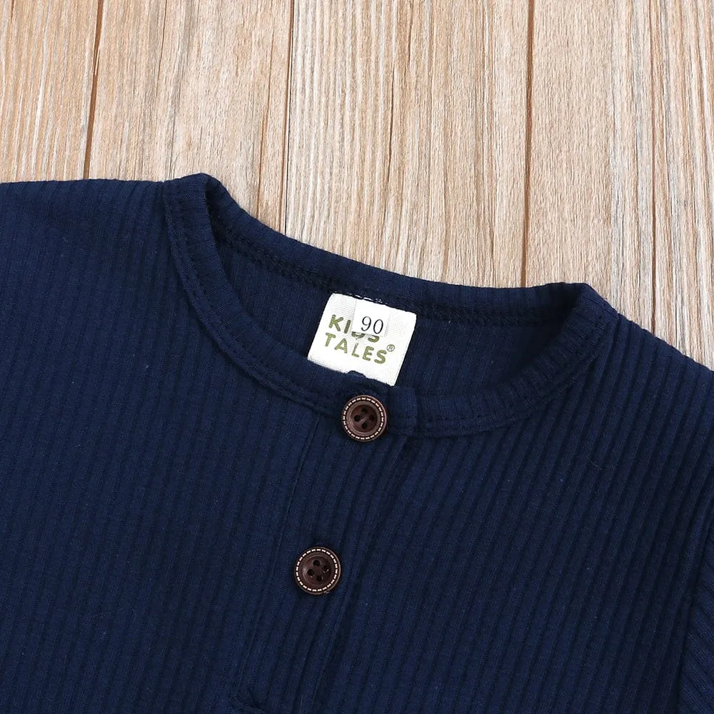 Navy Blue Henley-Style Sleepsuit