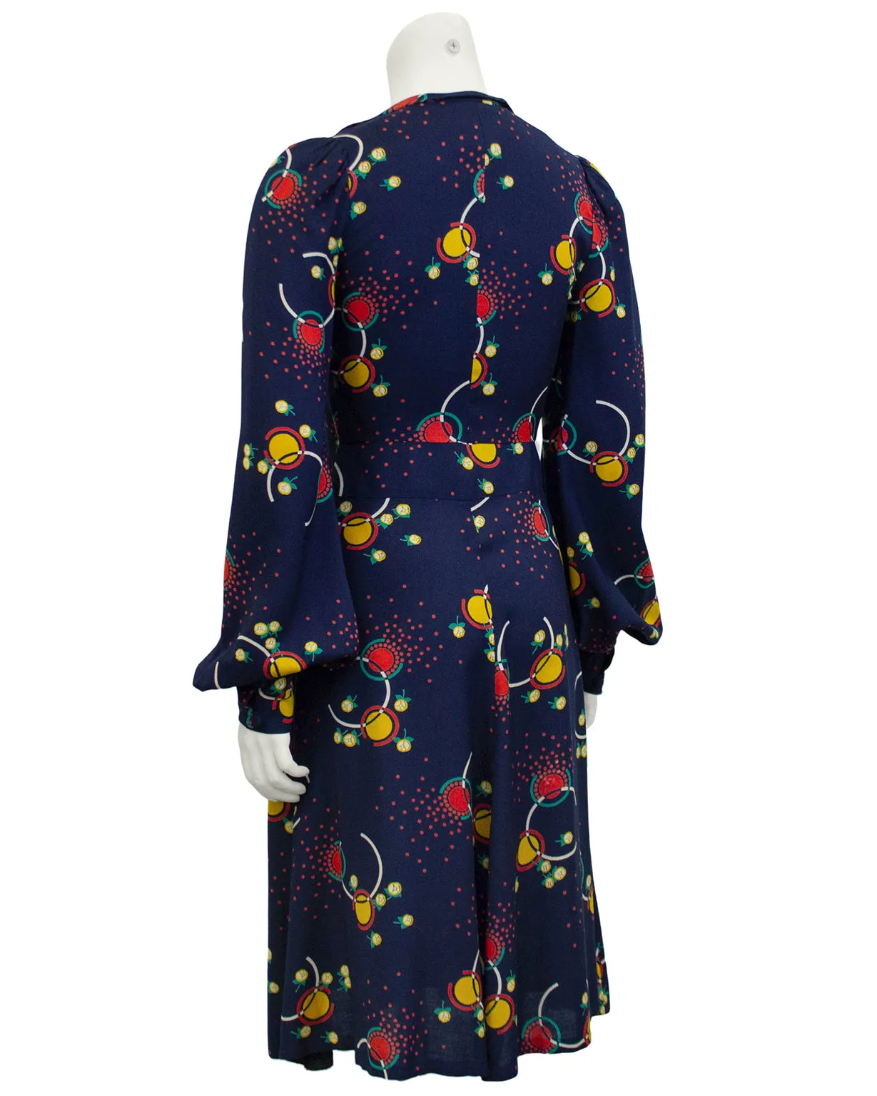 Navy Blue Printed Rayon Dress