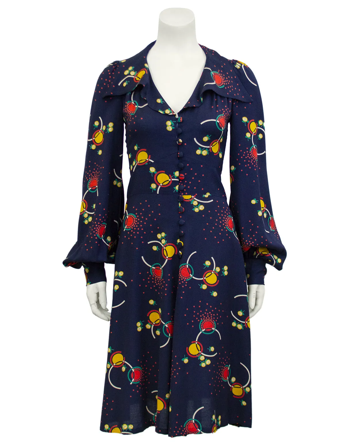 Navy Blue Printed Rayon Dress