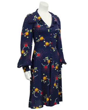 Navy Blue Printed Rayon Dress