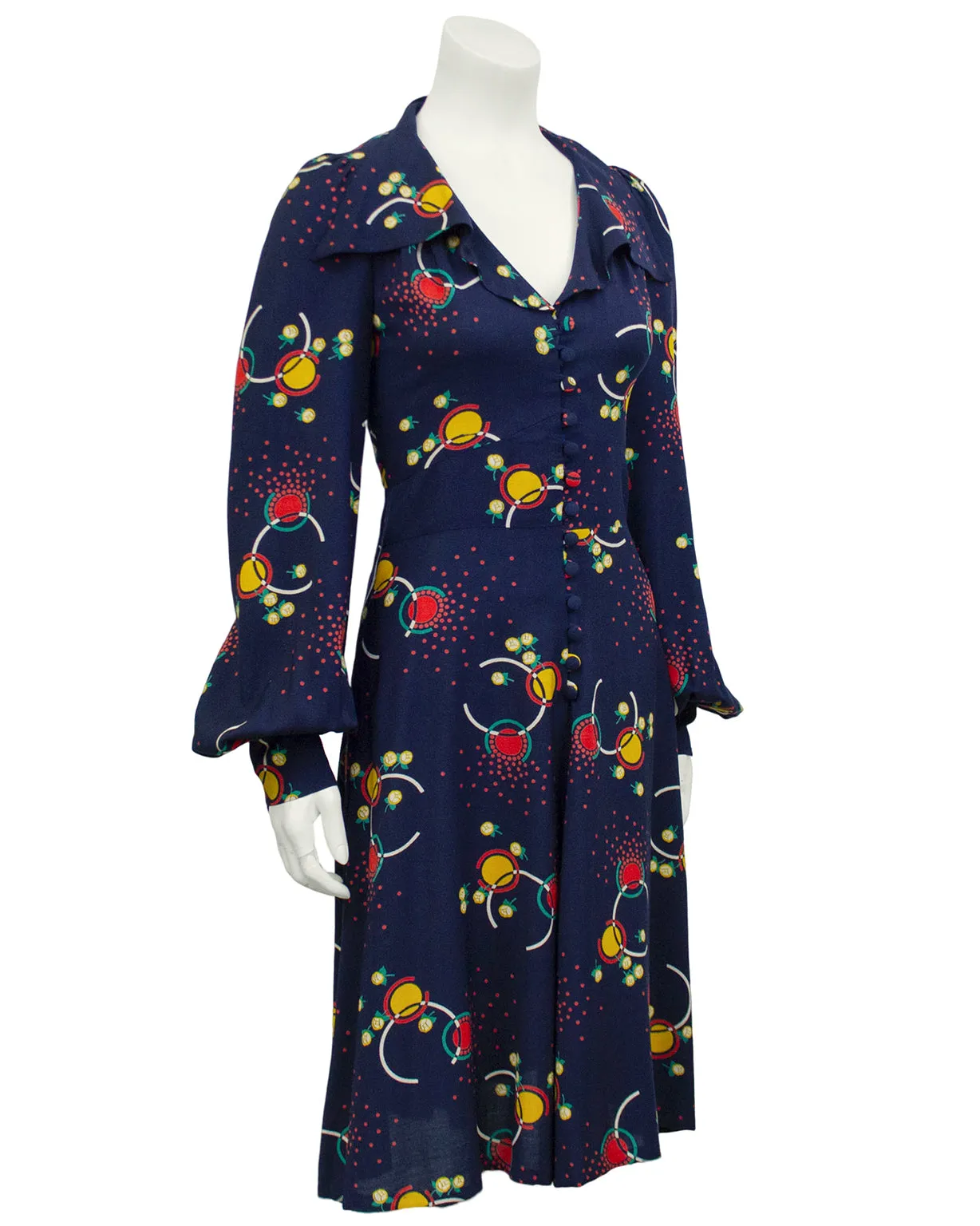 Navy Blue Printed Rayon Dress
