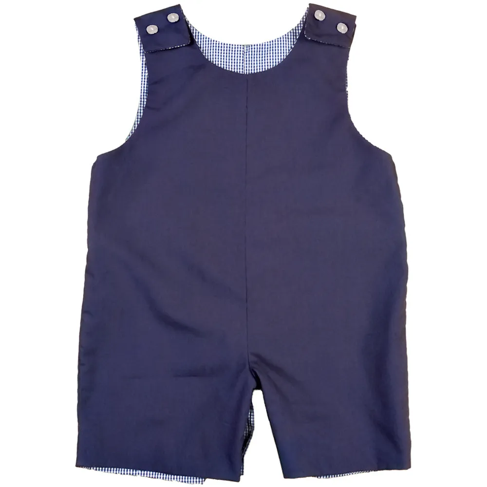 Navy Blue Reversible Gingham Romper