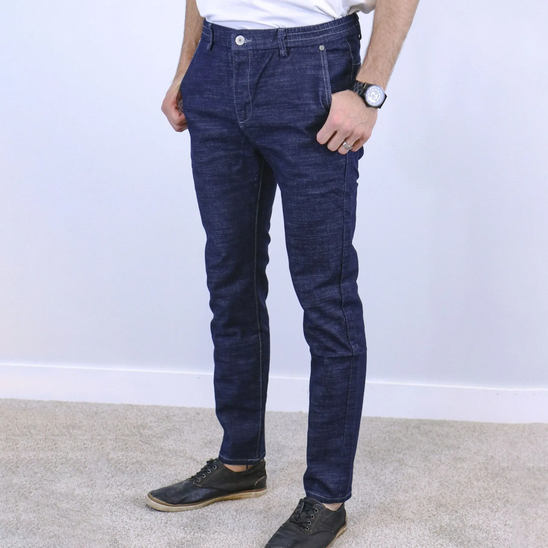 Navy Blue Slim Fit Jogger Jeans For Men - Fashion Skinny Cotton Sweatpants Zipper with Pockets