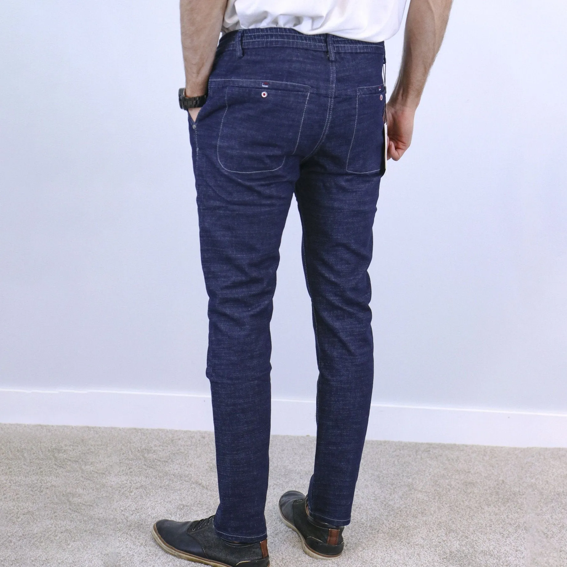 Navy Blue Slim Fit Jogger Jeans For Men - Fashion Skinny Cotton Sweatpants Zipper with Pockets