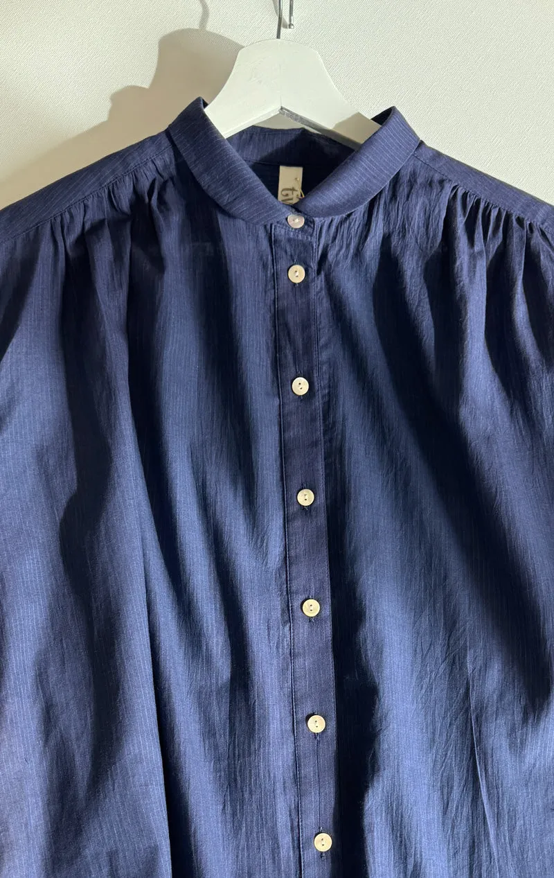 Navy micro stripe button front blouse