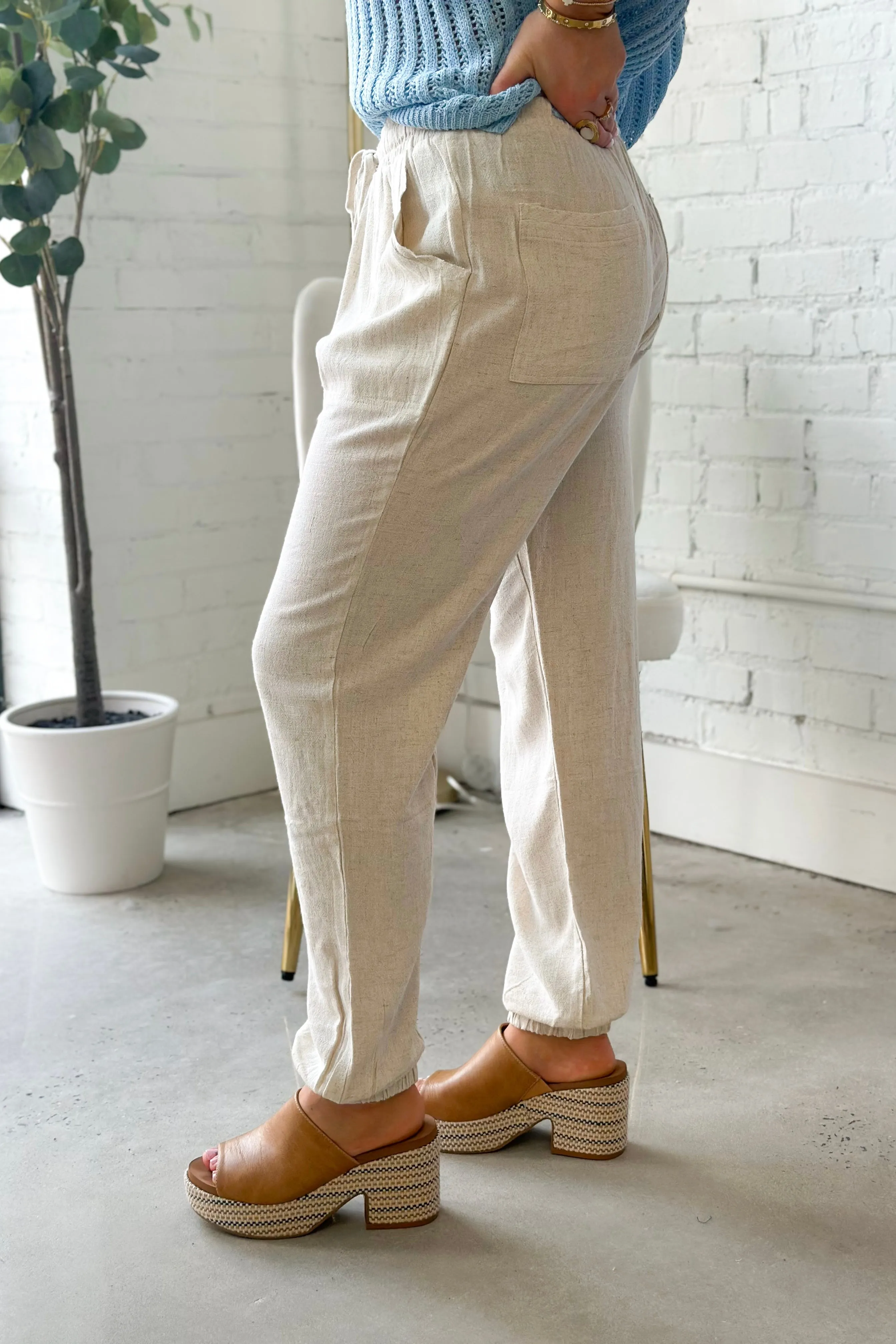 Oatmeal Linen Jogger Pants