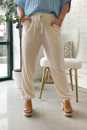 Oatmeal Linen Jogger Pants