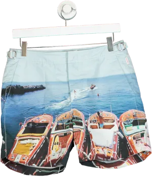 Orlebar Brown Light Blue Bulldog Swim Shorts with Boat Print W30