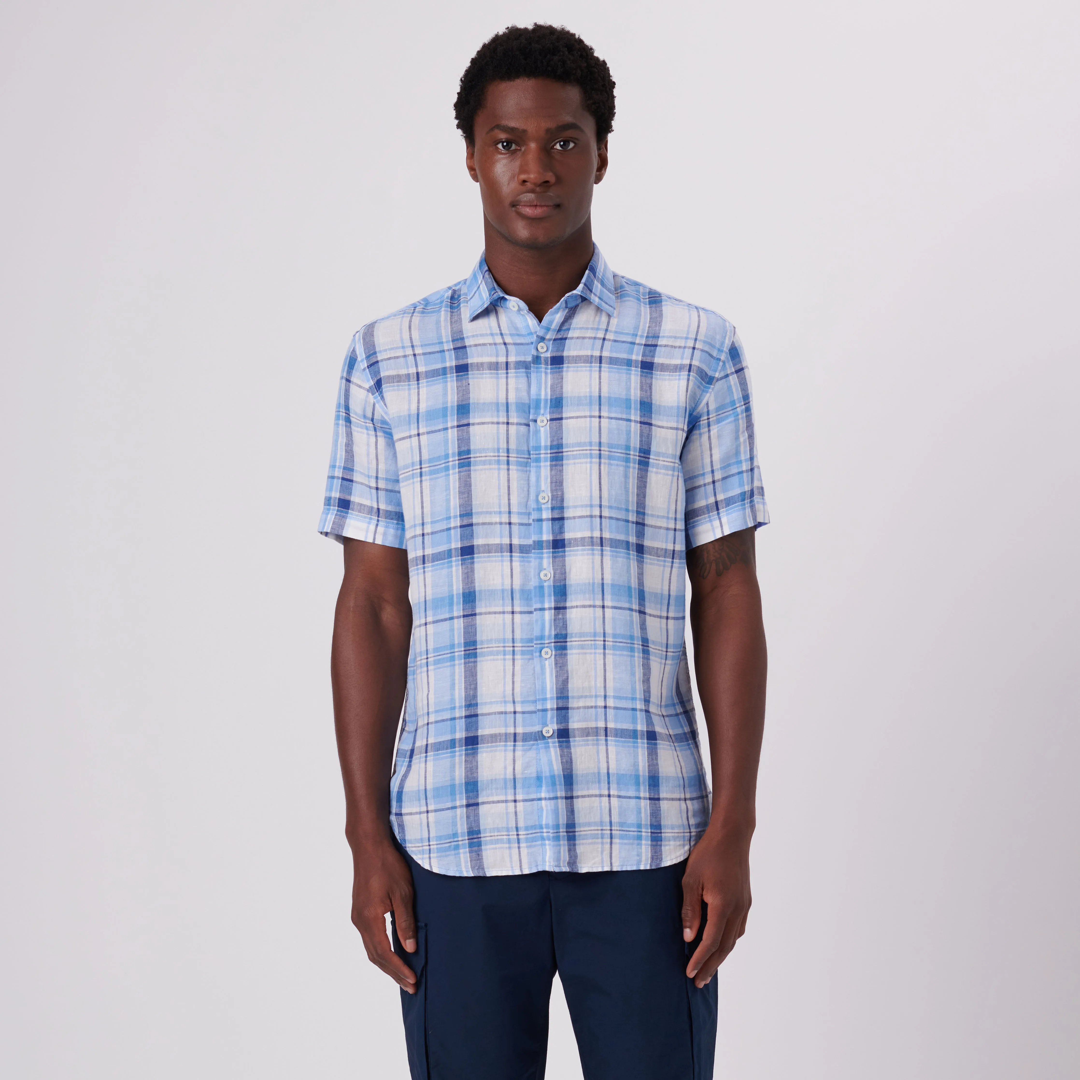 Orson Plaid Check Short Sleeve Linen Shirt