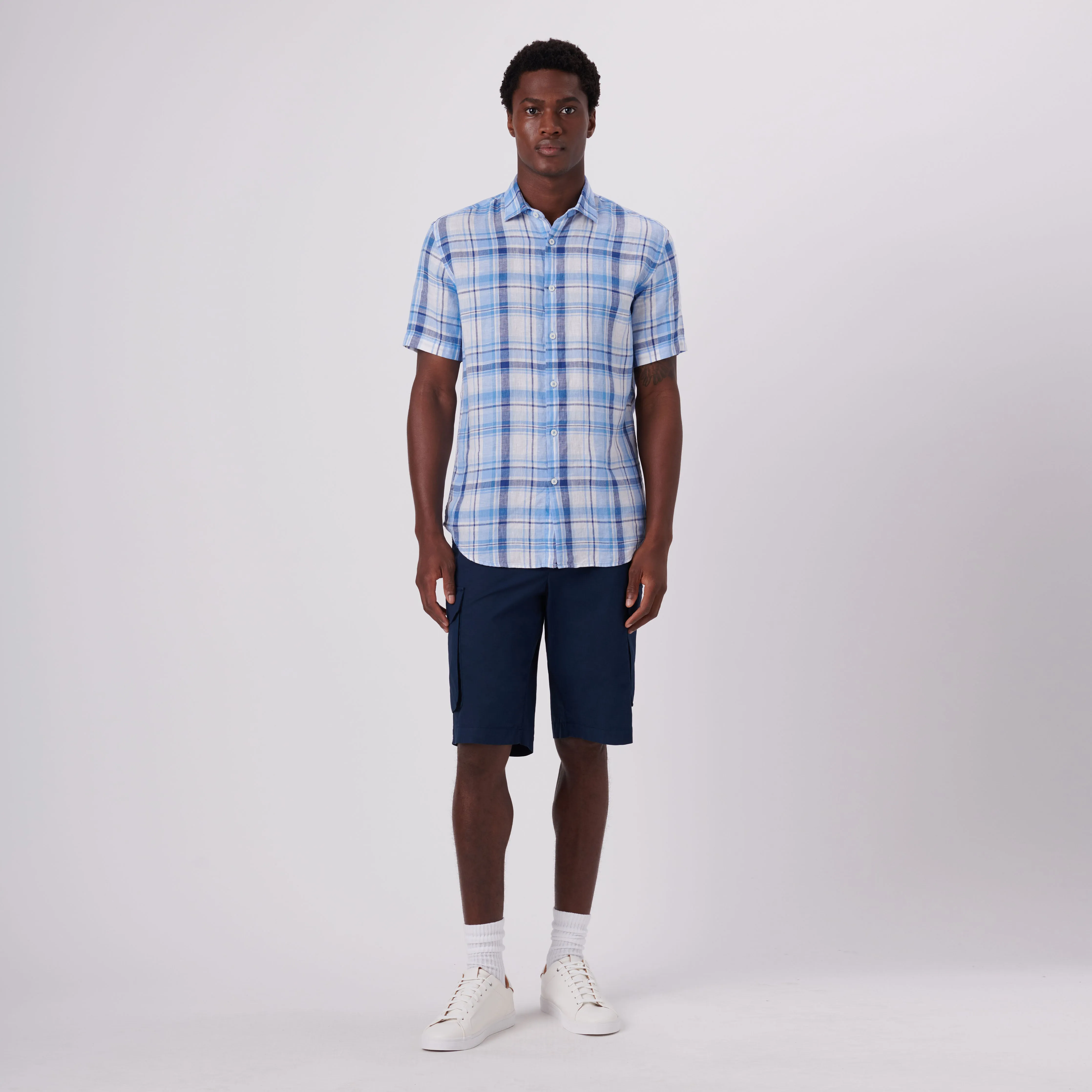 Orson Plaid Check Short Sleeve Linen Shirt