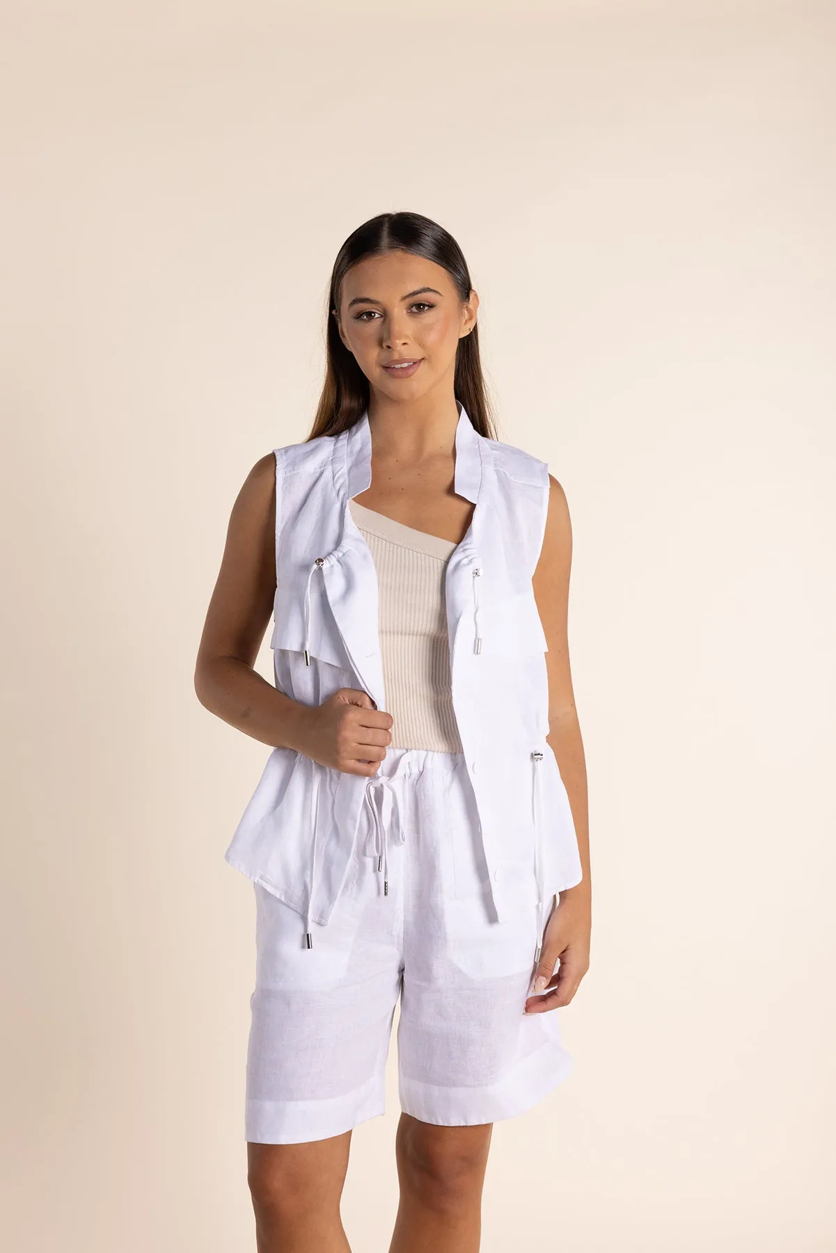 Petra Linen Vest - White - TT20